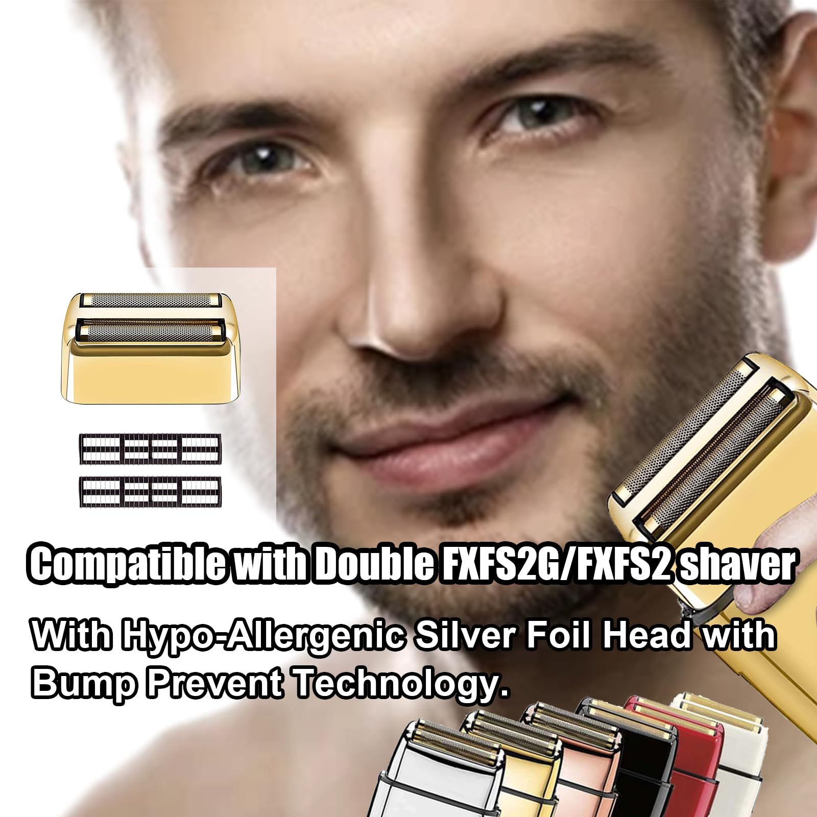 4 Pack Shaver Replacement Foil and Cutters compatible with BaBylissPRO Double FXFS2 Metal shaver foil replacement (Golden-4PCS)