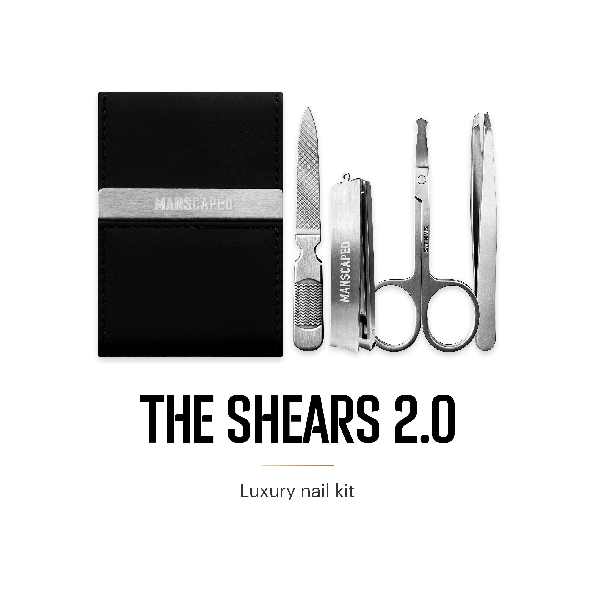 MANSCAPED® The Tool Box 4.0 Contains: The Lawn Mower® 4.0 Electric Trimmer, Weed Whacker® Nose & Ear Hair Trimmer, The Plow™ 2.0, The Shears™ Four Piece Nail Kit, The Shed™ Toiletry Bag