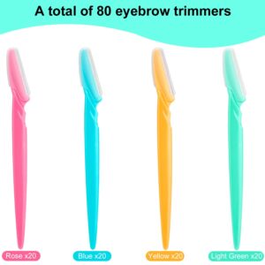 Colovis 80 PCS Eyebrow Razor, Dermaplaning Tool Face Razors for Women and Men with Precision Cover, Multipurpose Facial Eyebrow Soft Hair Removal Disposable Razors, 4 Colors