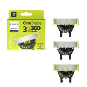 philips norelco oneblade 360 blades, genuine replacement blades for oneblade electric shaver and trimmer, durable stainless steel, trim, edge and shave, 3 pack, model qp430/80