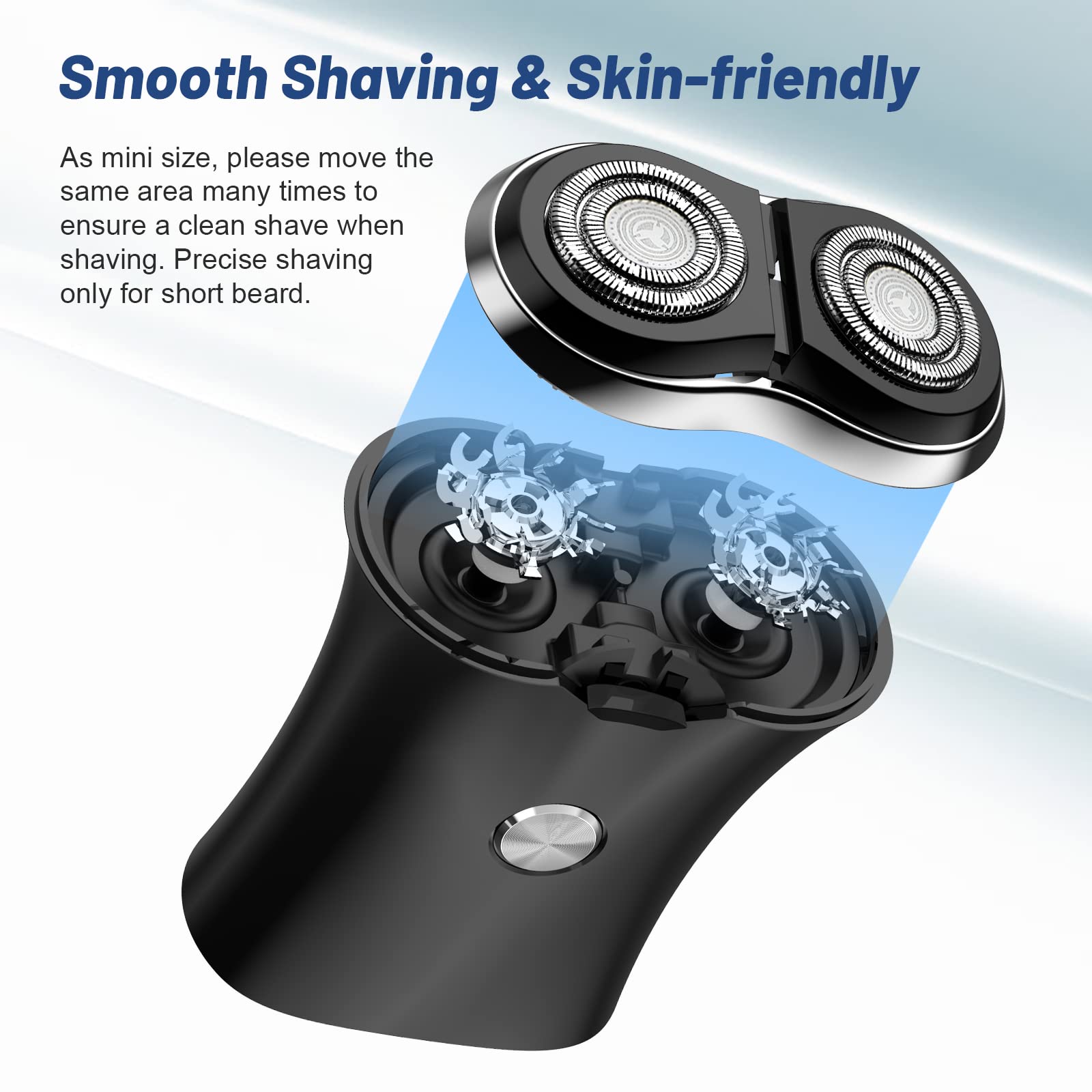 Mini Portable Electric Travel Shaver - Pocket Size Washable USB Rechargeable Shaving Razor - Cordless & Compact Small Rotary Shavers- Wet & Dry Waterproof Mini-Shave for Men Teen Boys Face (Black)