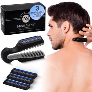 neatneck precision neck shaver for men - compact & comfortable grip with 3 disposables razor blades - smooth shave for harry necks - portable design, up to 30 uses - perfect for sensitive skin