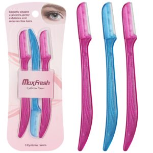 bosose facial hair removal for women,exfoliating dermaplaning tool, includes blade cover, face & eyebrow razor that helps exfoliate and smooth the skin, 3 pcs (rose purple&blue)