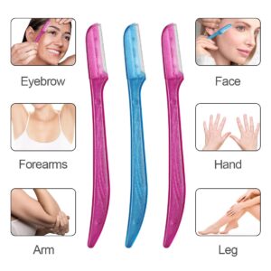 Bosose Facial Hair Removal for Women,Exfoliating Dermaplaning Tool, Includes Blade Cover, Face & Eyebrow Razor That Helps Exfoliate and Smooth the Skin, 3 pcs (Rose purple&blue)