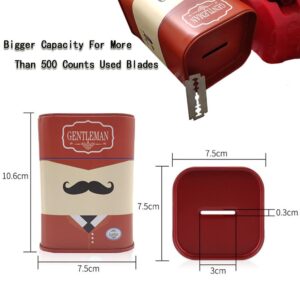 DHinkyoung Safety Razor Blade Disposal Case, Used Double Edge Razor Blade Disposal Container, Gentleman Style Detachable Razor Blade Bank with Red Beard Pattern for Salon and Barber Shop (Red)