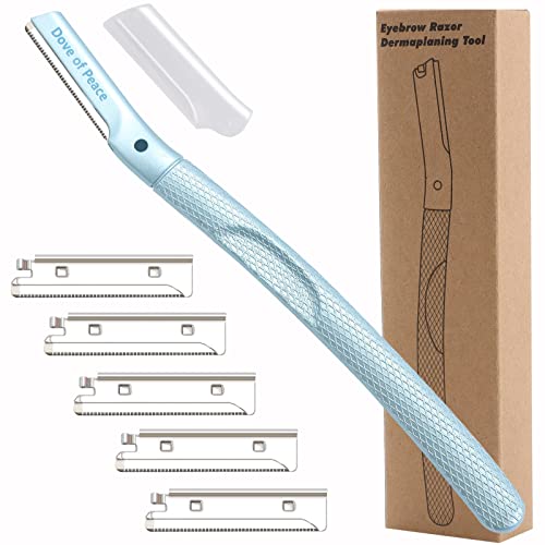 Dove of peace Dermaplaning Tool Beauty,Metal eyebrow knife, face hair cleaning tool, Women's Shaving Razors & Blades (Sky blue)