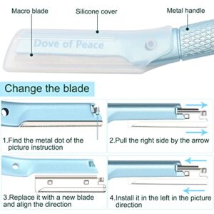 Dove of peace Dermaplaning Tool Beauty,Metal eyebrow knife, face hair cleaning tool, Women's Shaving Razors & Blades (Sky blue)