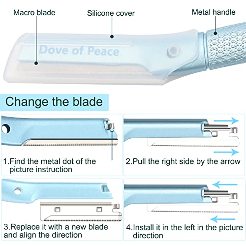 Dove of peace Dermaplaning Tool Beauty,Metal eyebrow knife, face hair cleaning tool, Women's Shaving Razors & Blades (Sky blue)