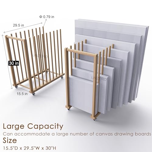 UNZERO Art Storage Rack, Art Canvas Storage, Art Drying Rack, Canvas Boards Rack Art Storage with Handle & Caster Wheels for Drawing Board, Panel, Paper Pad for Art Studios, Artworks, Gallery