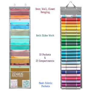 Hanging Vinyl Organizer, Double-Sided, ZENXUS 25 Compartments Roll Storage, Backside 10 Pockets for 12x12 Vinyl Sheet, Cardstock, Scrapbook Paper, Door Hooks Included