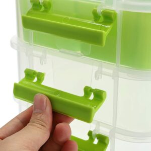 JUXYES 3-Tiers Stack Carry Storage Box With Divided Tray, Transparent Stackable Storage Bin With Handle Lid Latching Storage Container for School & Office Supplies (Green)