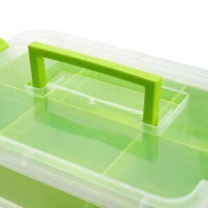 JUXYES 3-Tiers Stack Carry Storage Box With Divided Tray, Transparent Stackable Storage Bin With Handle Lid Latching Storage Container for School & Office Supplies (Green)