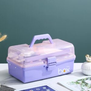 Kinsorcai 12'' Three-Layer Clear Plastic Storage Box/Tool Box, Multipurpose Organizer and Portable Handled Storage Case for Art Craft and Cosmetic (Purple)