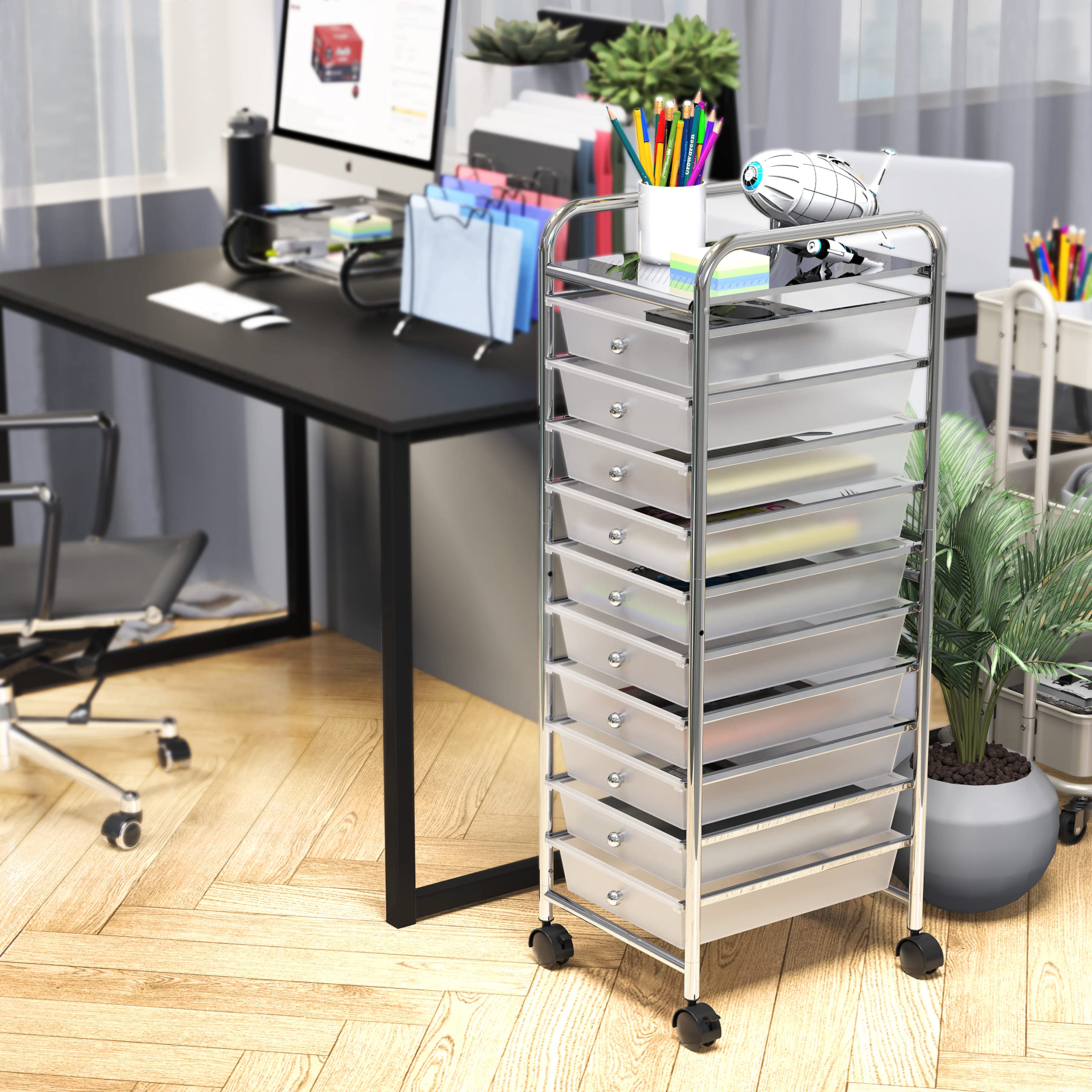 SimpleHouseware Utility Cart with 10 Drawers Rolling Storage Art Craft Organizer on Wheels, Metal