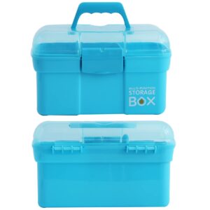 Kinsorcai 11'' Plastic Storage Box with Removable Tray, Multipurpose Organizer and Storage Case for Art Craft and Cosmetic (Blue)