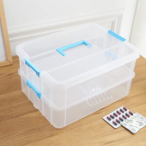 Yesland Large 2 Layer Stack & Carry Box - 13.75 x10 x 7.5 Inch Plastic Stackable Craft Storage Box Container with Handle - Portable Organizer Box for Stationery, Sewing, Art Craft, Jewelry,