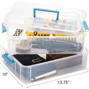 Yesland Large 2 Layer Stack & Carry Box - 13.75 x10 x 7.5 Inch Plastic Stackable Craft Storage Box Container with Handle - Portable Organizer Box for Stationery, Sewing, Art Craft, Jewelry,