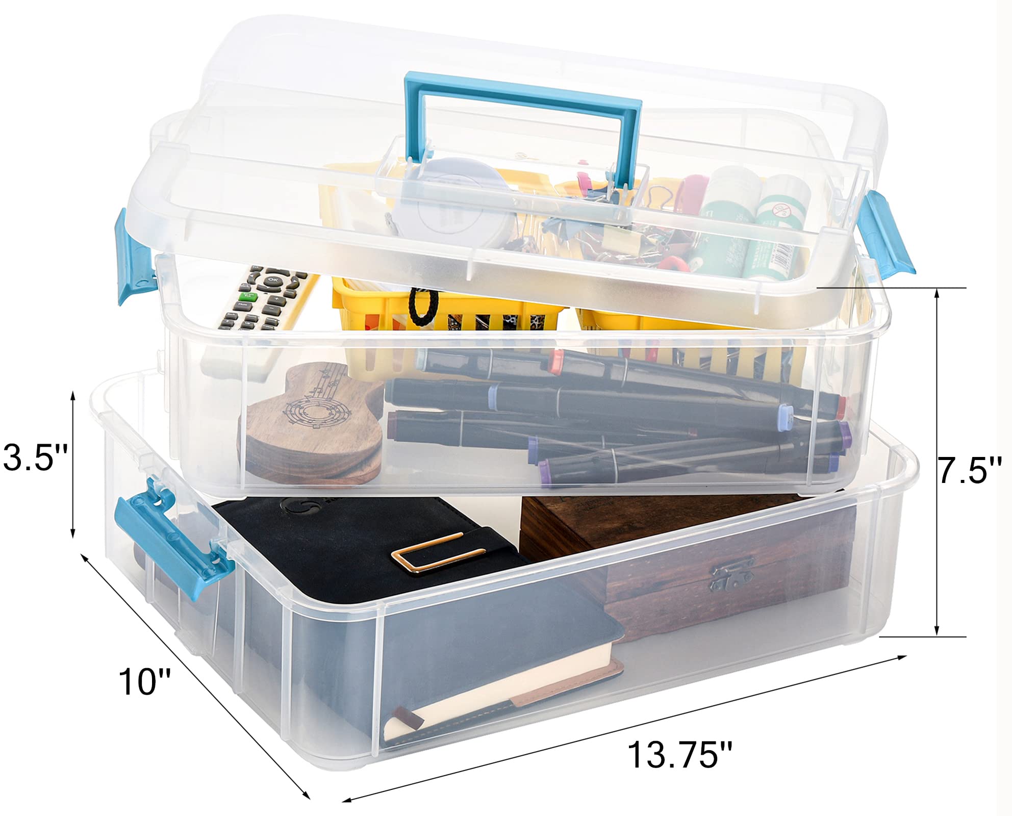 Yesland Large 2 Layer Stack & Carry Box - 13.75 x10 x 7.5 Inch Plastic Stackable Craft Storage Box Container with Handle - Portable Organizer Box for Stationery, Sewing, Art Craft, Jewelry,