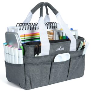 JJRING Craft Organizer Tote Bag, Art Storage Caddy with Multiple Pockets, Grey Sewing Bag for Art, Craft, Scrapbooking, School, Medical, and Office Supplies Storage