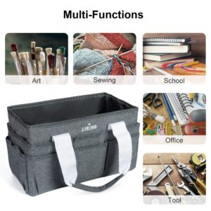 JJRING Craft Organizer Tote Bag, Art Storage Caddy with Multiple Pockets, Grey Sewing Bag for Art, Craft, Scrapbooking, School, Medical, and Office Supplies Storage