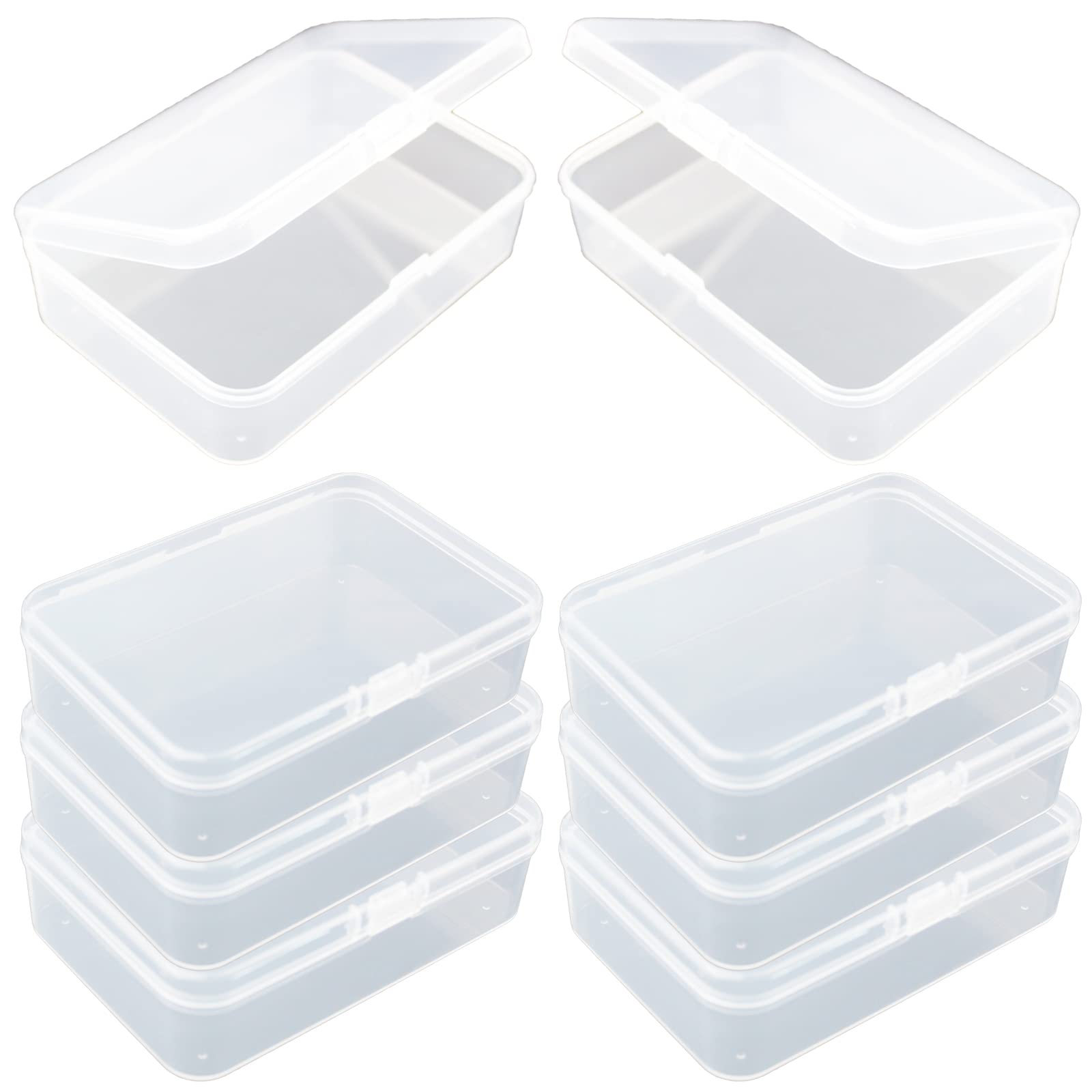 Thintinick 8 Pack Rectangular Clear Plastic Storage Containers Box with Hinged Lid for Beads and Other Small Craft Items (4.92 x 3.35 x 1.38 inch)