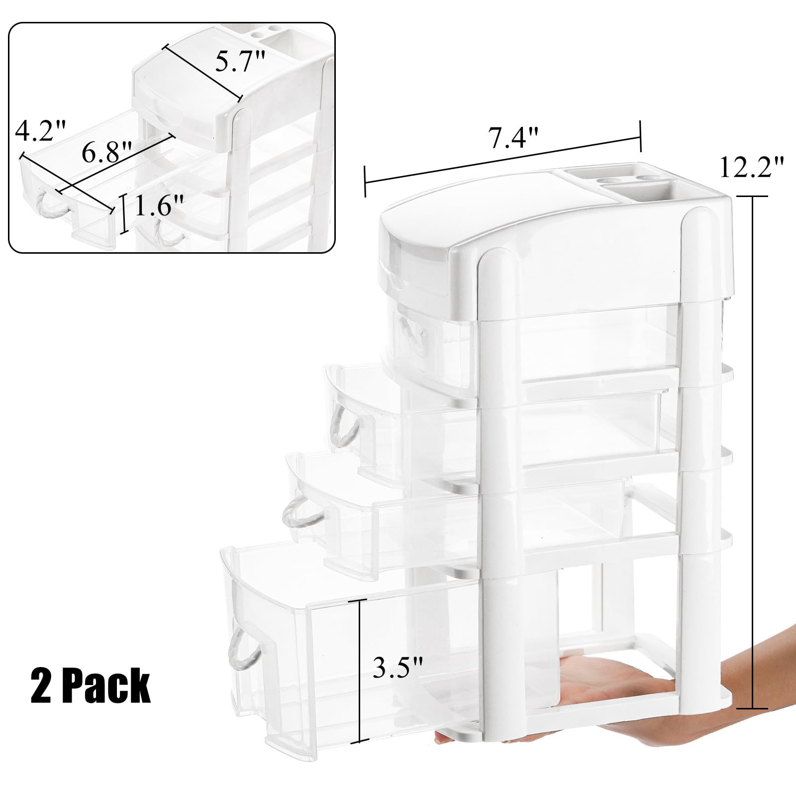 ZOOFOX 2 Pack Plastic Storage Drawers, Small 5 Drawer Desktop Storage Unit, White Frame with Clear Drawers for Small Tools, Sewing Accessories, Stationary, Hardware, Arts and Crafts