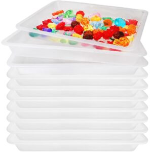 10 Pcs Activity Plastic Art Trays,Stackable Craft Tray,Flat Storage Tray,Serving Organizer Tray for Kids,School,Home,Painting,Beads,DIY Projects,11 x 8.27 x 1.18 Inch(Clear)