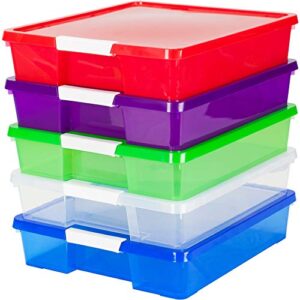 storex stackable craft box storage bin, 3" x 14" x 14", assorted bright, 5 per carton