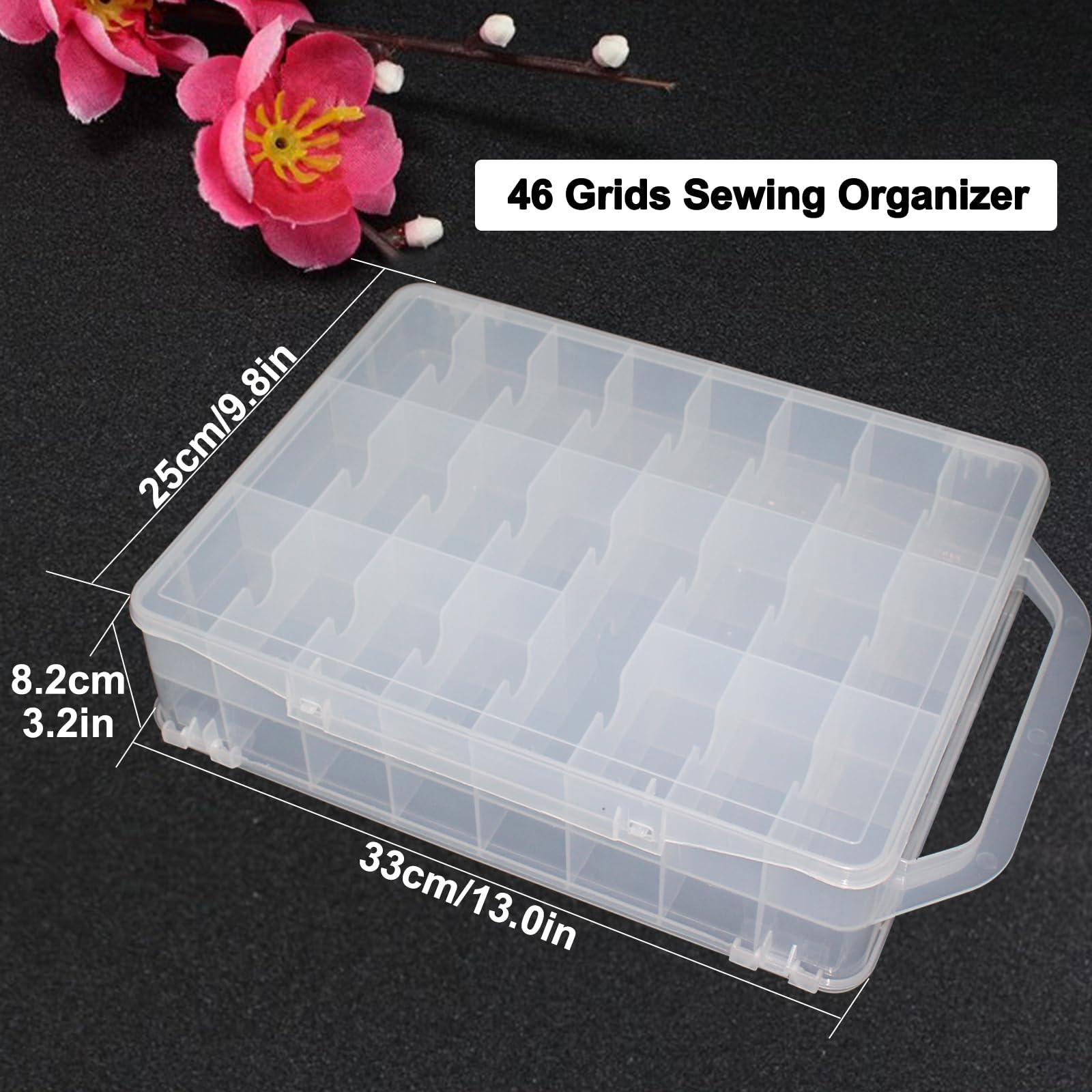 Yedadone 46 Grids Sewing Storage Box Double-sided Storage Organizer Portable Thread Box Storage Clear Plastic Organizer Box for Embroidery and Sewing Threads, Beads, Small Crafts and Toys