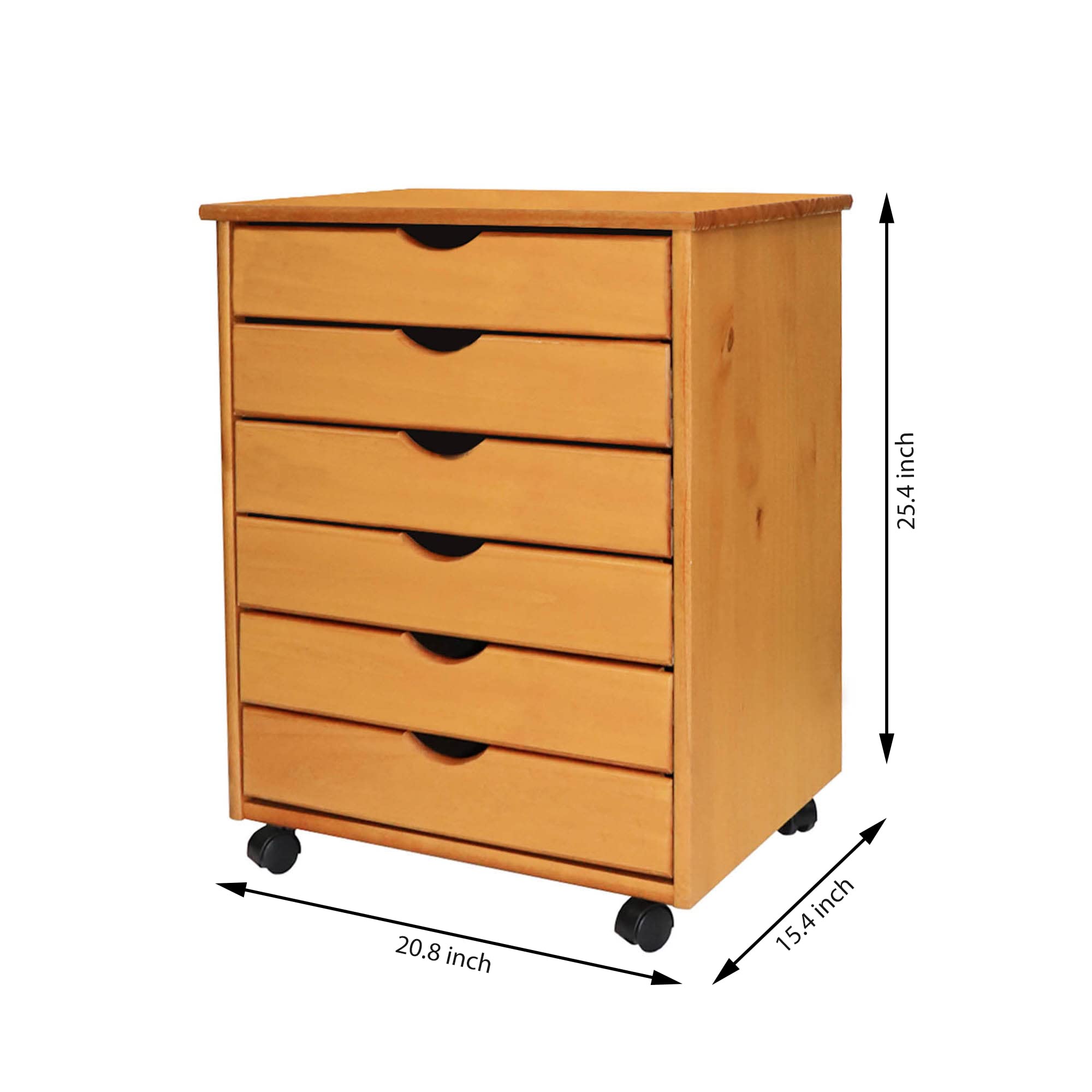 Adeptus Original Roll Cart, Solid Wood, 6 Drawer Extra Wide Drawers Roll Carts, Medium Pine