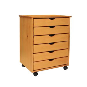 Adeptus Original Roll Cart, Solid Wood, 6 Drawer Extra Wide Drawers Roll Carts, Medium Pine