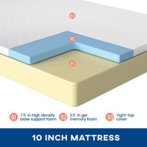 King Mattress 10 inch Gel Memory Foam Mattress Queen Mattresses Medium Firm Mattresses for Cool Sleep Relieving Pressure Relief CertiPUR-US Certified Mattress in a Box …