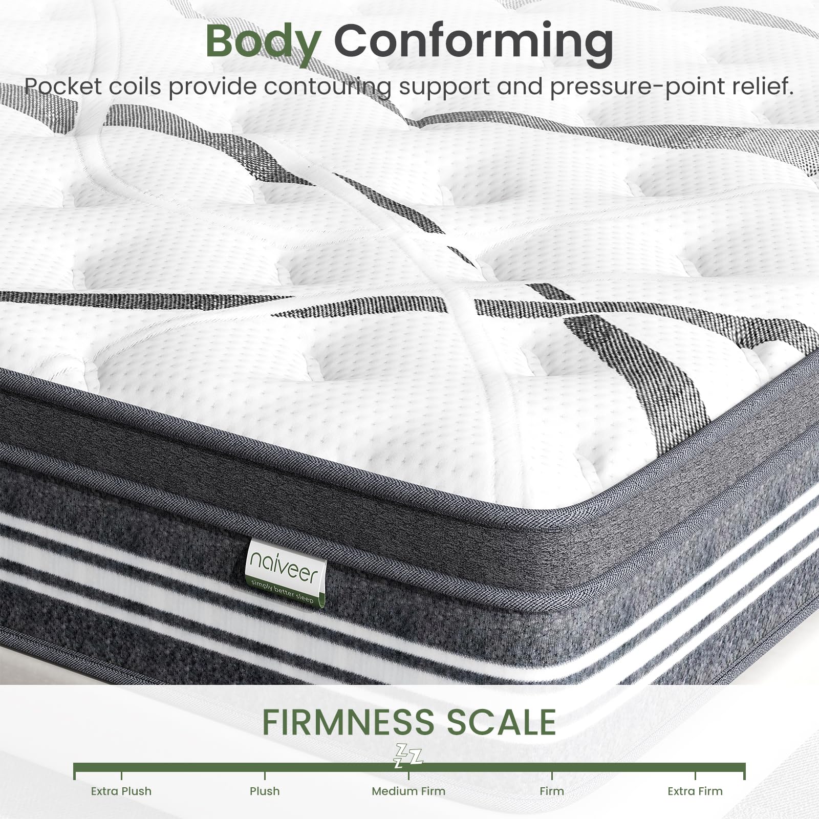 Naiveer King Mattress 12 Inch, Memory Foam Hybrid Mattress, King Size Mattress in A Box, Individually Wrapped Coils, CertiPUR-US Certified, Medium Firm Mattress for Back Pain & Overweight