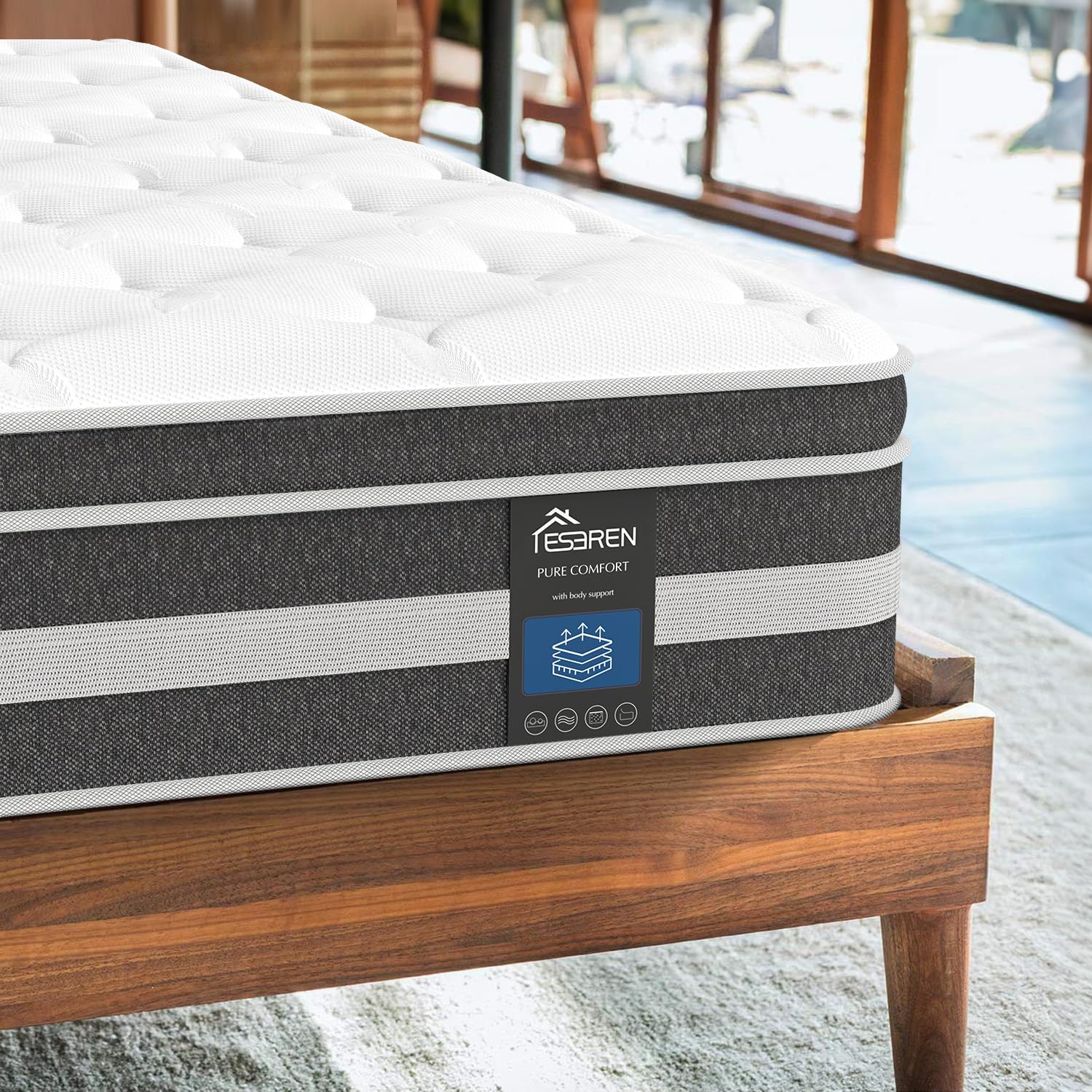 Eseren King Mattresses 12 Inch - Breathable King Size Mattress in a Box, Individual Pocket Spring Hybrid Mattress King with Gel Memory Foam, Medium Firm Support, 80''*76''*12''