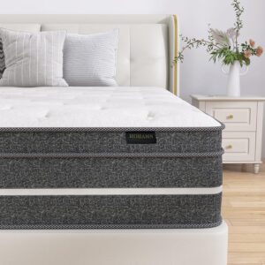 Hohamn King Size Mattress, 12 Inch Hybrid Mattress in a Box, King Mattress Foam and Individually Wrapped Pocket Coils, Soft and Breathable, Pressure Relief, Strong Edge Support, Medium Firm