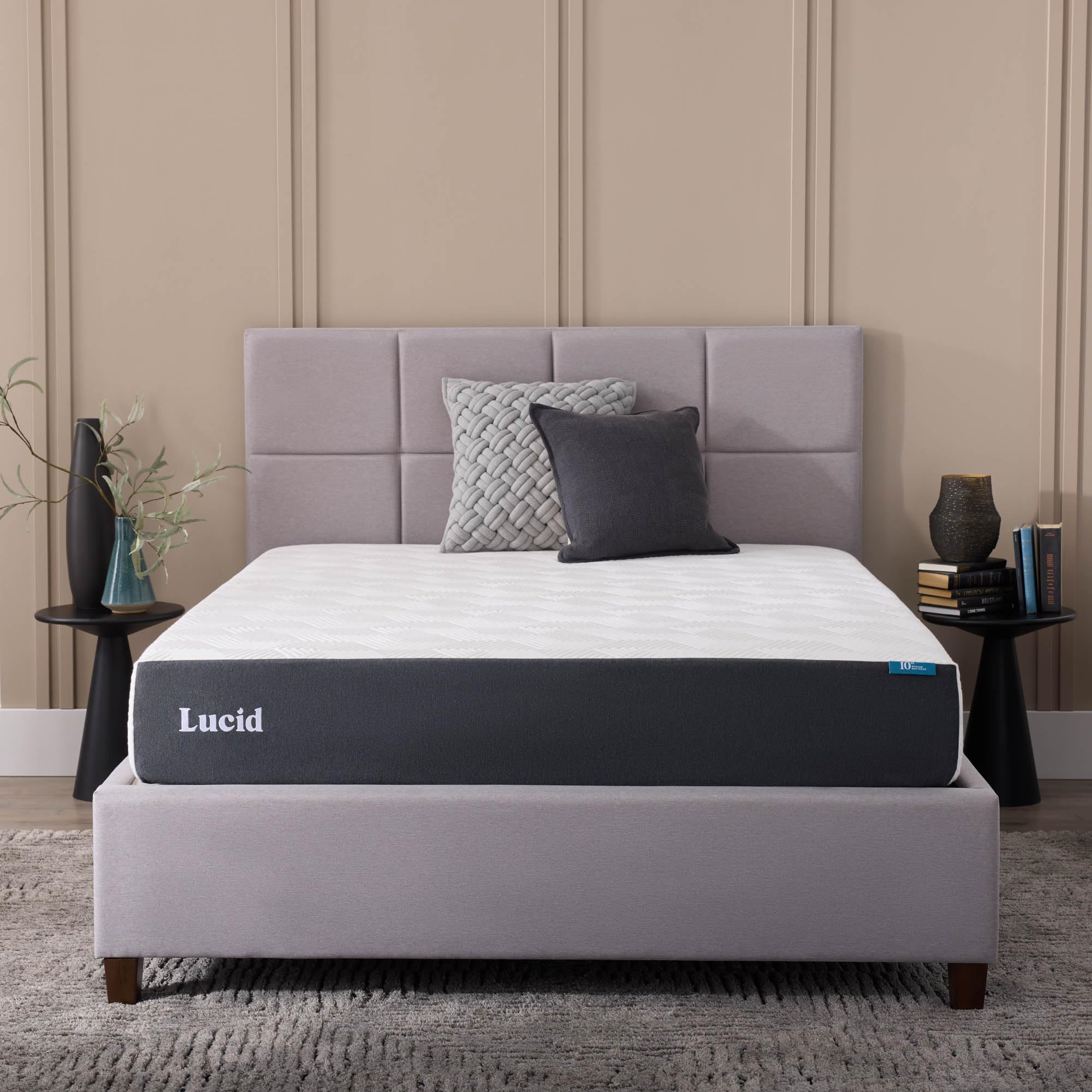 LUCID 10 Inch Memory Foam Mattress - Medium Feel - Infused with Bamboo Charcoal and Gel - Bed in a Box - Temperature Regulating - Pressure Relief - Breathable - White - King Size