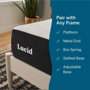 LUCID 10 Inch Memory Foam Mattress - Medium Feel - Infused with Bamboo Charcoal and Gel - Bed in a Box - Temperature Regulating - Pressure Relief - Breathable - White - King Size