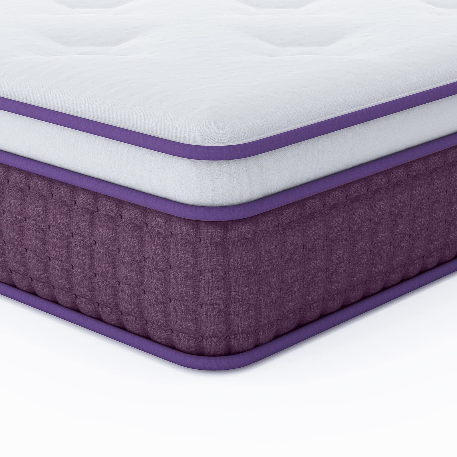 REGOSS 12 Inch Innerspring Hybrid Mattress, Motion Isolation Individually Pocketed Coils Mattress, Euro Top King Size Mattress in a Box, Plush Foam Spring Mattress for Pressure Relief, Purple