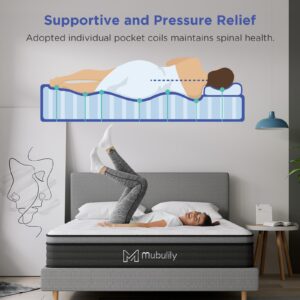 Mubulily King Mattress,12 Inch Hybrid Pillow Top King Size Mattress,Individually Wrapped Pocket Coils Innerspring for a Cool Sleep & Pressure Relief,Medium Firm Feel with Motion Isolation.