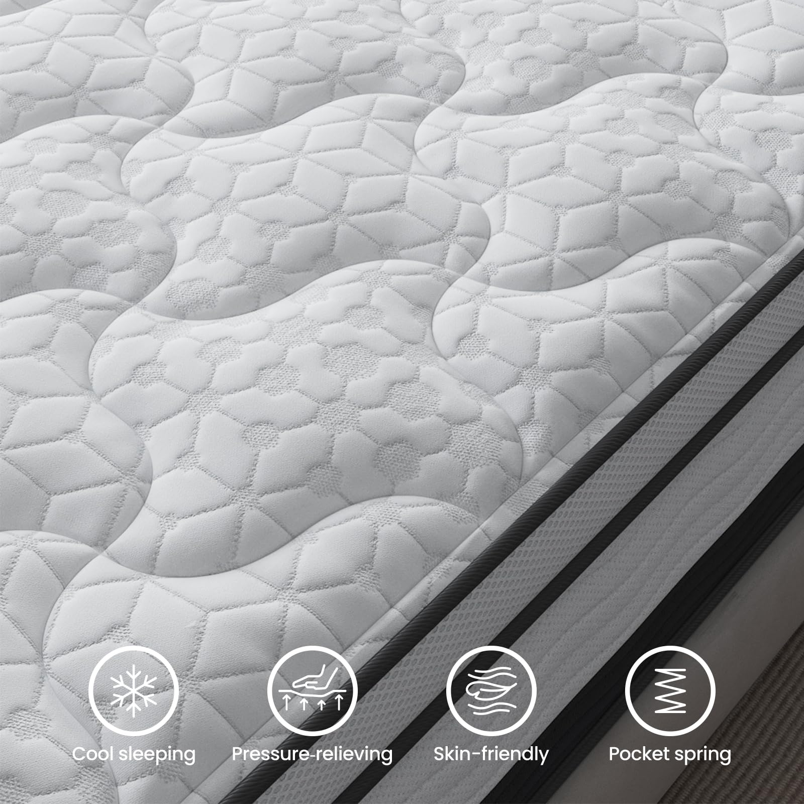 Maxzzz 12 inch King Hybrid Mattress in a Box, Cooling Gel Infused Memory Foam and Pocket Spring Mattress, Medium Firm, 76x80 inches