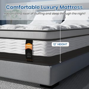 Maxzzz 12 inch King Hybrid Mattress in a Box, Cooling Gel Infused Memory Foam and Pocket Spring Mattress, Medium Firm, 76x80 inches