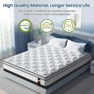 Maxzzz 12 inch King Hybrid Mattress in a Box, Cooling Gel Infused Memory Foam and Pocket Spring Mattress, Medium Firm, 76x80 inches