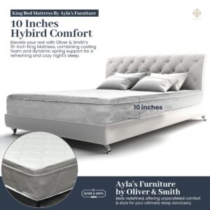 Aylas Furniture King Size Mattress- 10 Inch Hybrid King Mattress with High Density & Comfort Cold Foam with Continuous Coil Bonnell Springs - Eco-Friendly, Breathable Mattress King Size Medium Firm