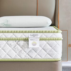 King Size Mattress - 8 Inch Cool Comfort Foam & Spring Hybrid Mattress with Breathable Organic Cotton Cover - Quilted Foam Plush Euro Pillow Top - Rolled in a Box - Oliver & Smith