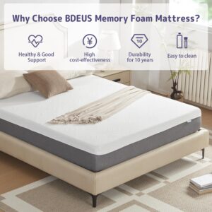 BDEUS King Mattress, 10 inch Gel Memory Foam King Size Mattress for Cool Sleep & Pressure Relief, Medium Firm Bed Mattresses, Bliss