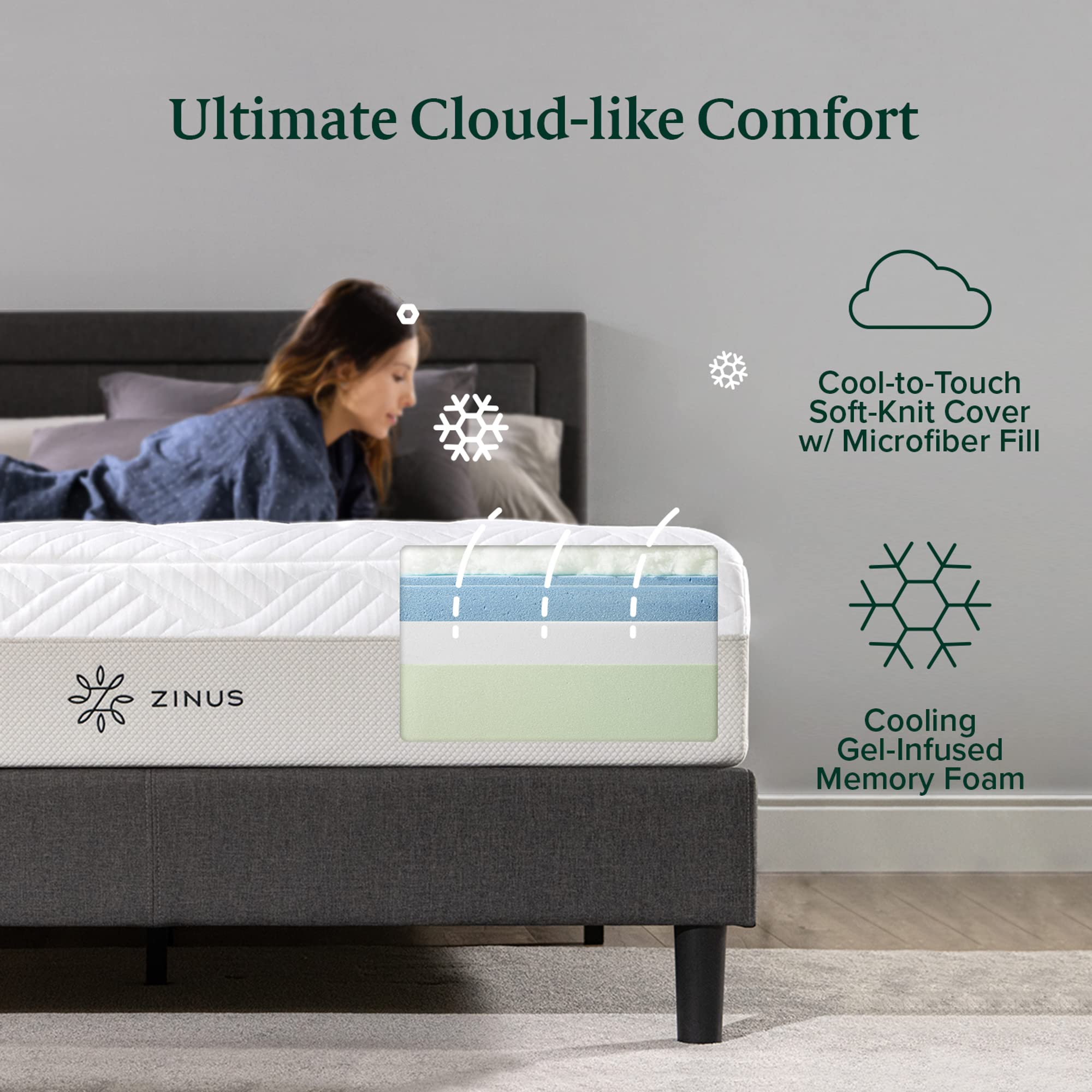 Zinus 12 Inch Winter Cloud Memory Foam Mattress, King, Pressure Relieving, CertiPUR-US Certified, Mattress in A Box, All-New, Made in USA