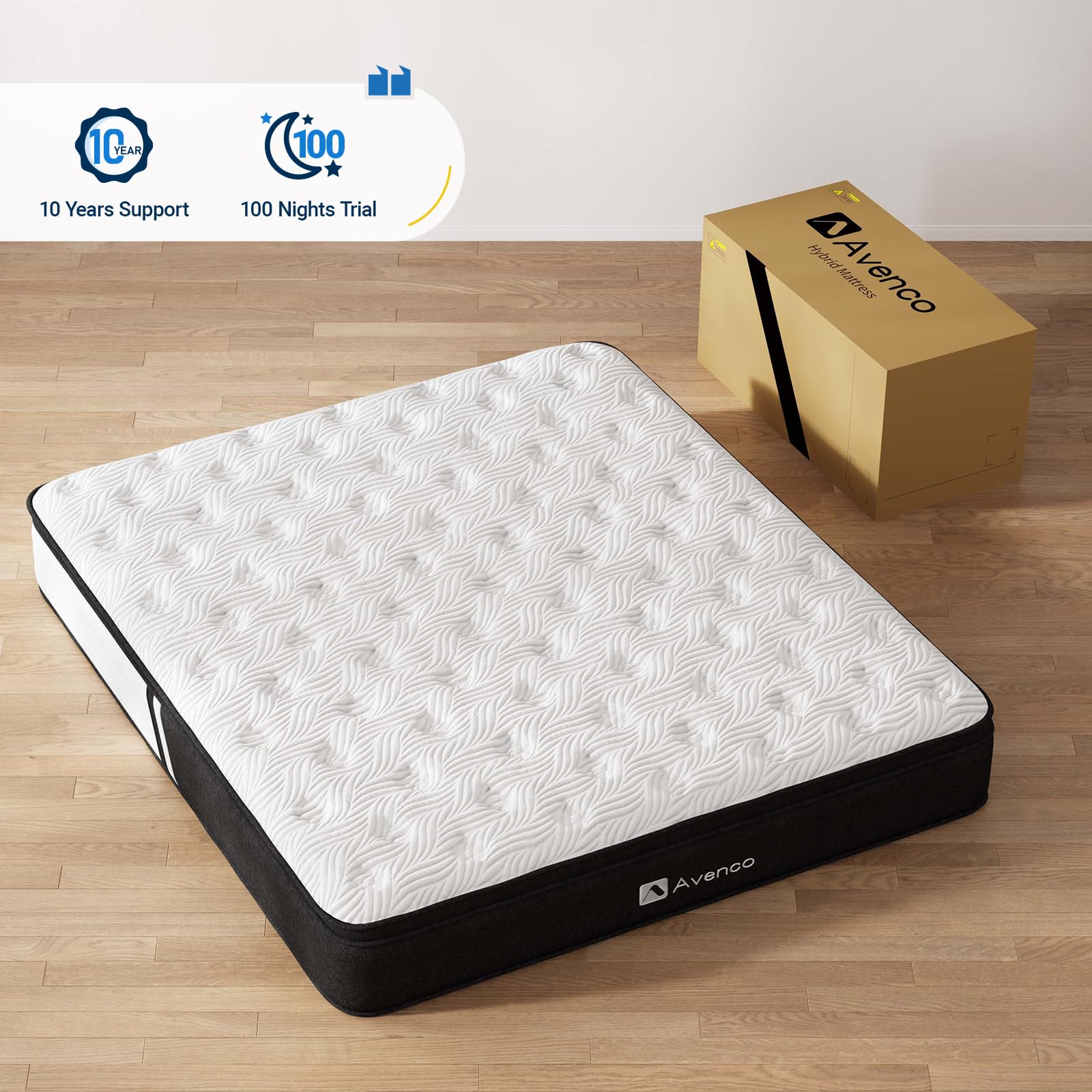 Avenco King Mattress, 10 Inch Innerspring Hybrid Mattress with Gel Memory Foam and Pocket Springs King Size Mattress for Motion Isolation, Pressure Relief & Supportive, CertiPUR-US Certified