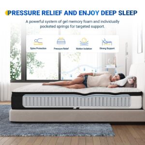 Avenco King Mattress, 10 Inch Innerspring Hybrid Mattress with Gel Memory Foam and Pocket Springs King Size Mattress for Motion Isolation, Pressure Relief & Supportive, CertiPUR-US Certified