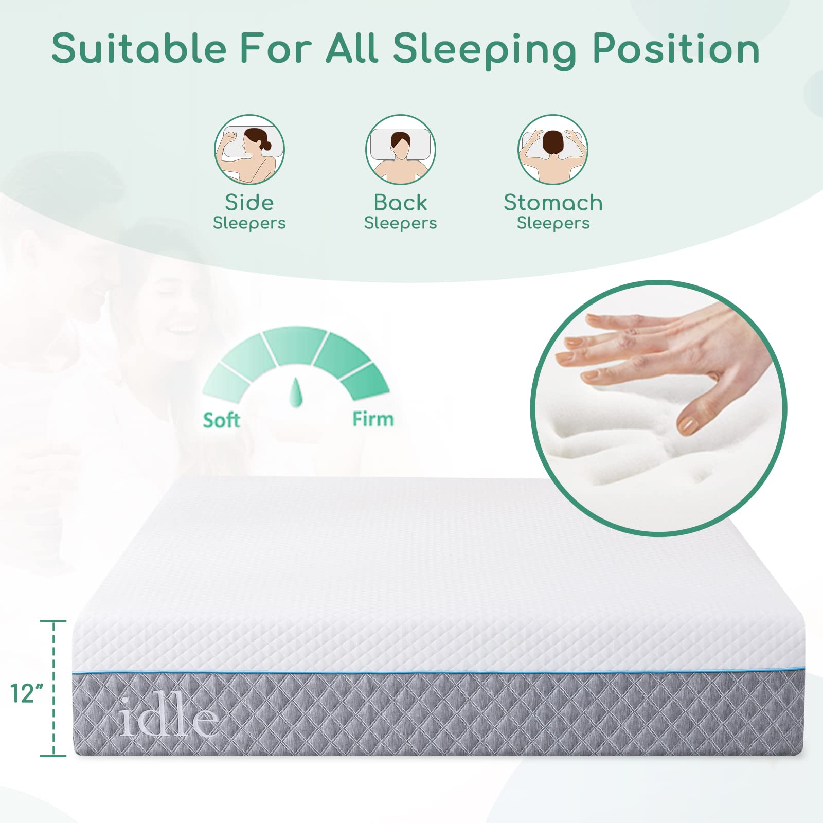 Memory Foam Mattress 12 Inch King Size, Medium Firm Cool Gel Foam Mattress with Breathable Soft Fabric Cover, CertiPUR-US Certified, Supportive & Pressure Relief Mattress Bed in A Box