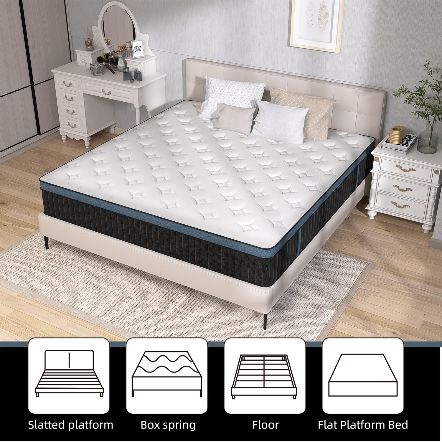 VERHOPE King Size Mattress,14 inch King Mattress in a Box,Motion Isolation with Individually Pocket Spring,Medium Firm Memory Foam Hybrid Mattress,Edge Support,CertiPUR-US